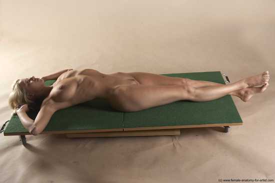 Nude Woman White Laying poses - ALL Slim Laying poses - on back long blond Pinup