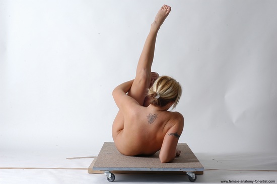 Nude Woman White Laying poses - ALL Slim Laying poses - on back medium blond Pinup