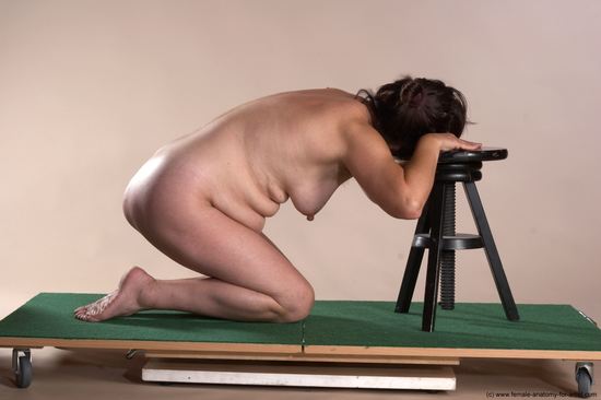 Nude Woman White Kneeling poses - ALL Average Kneeling poses - on both knees medium brown Pinup