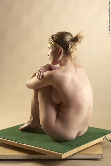 Nude Woman White Sitting poses - ALL Slim long blond Sitting poses - simple Pinup