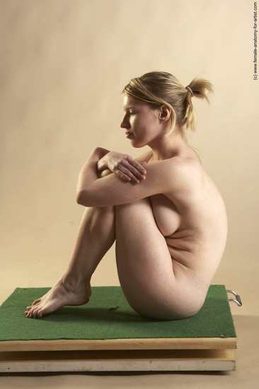 Nude Woman White Sitting poses - ALL Slim long blond Sitting poses - simple Pinup