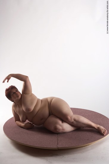 Nude Woman White Laying poses - ALL Overweight Laying poses - on side short colored Pinup