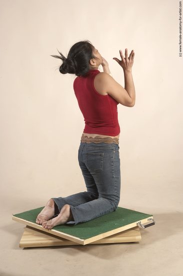 Casual Woman Multiracial Kneeling poses - ALL Slim Kneeling poses - on both knees long black Academic