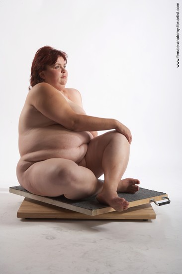 Nude Woman White Sitting poses - ALL Overweight short colored Sitting poses - simple Pinup