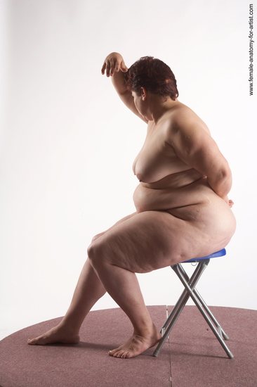 Nude Woman White Sitting poses - ALL Overweight short colored Sitting poses - simple Pinup