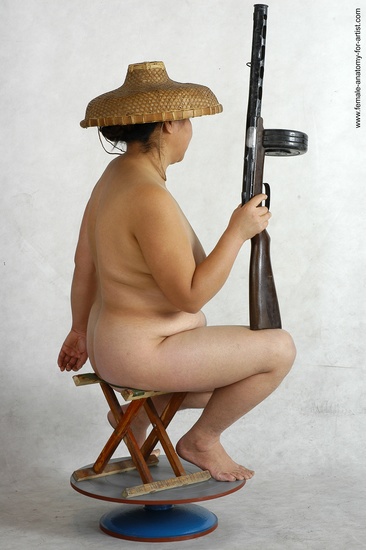 Nude Fighting with submachine gun Woman Asian Standing poses - ALL Overweight long black Standing poses - simple Pinup