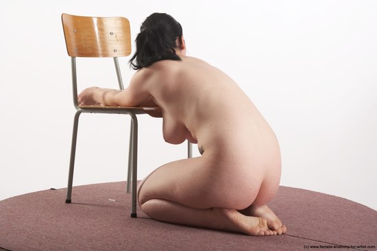 Nude Woman White Sitting poses - ALL Average long brown Sitting poses - on knees Pinup