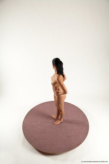 Nude Woman White Standing poses - ALL Slim long black Standing poses - simple Multi angle poses Pinup