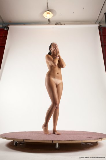 Nude Woman White Standing poses - ALL Slim long black Standing poses - simple Multi angle poses Pinup