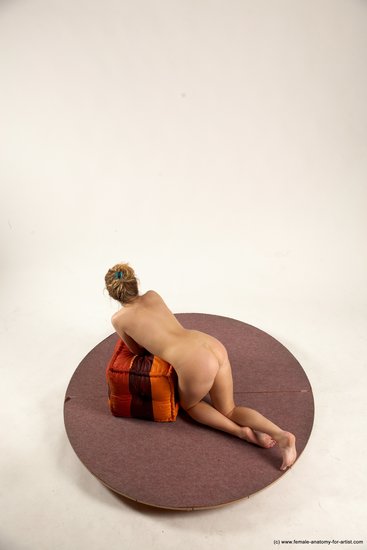 Nude Woman White Kneeling poses - ALL Slim Kneeling poses - on both knees medium colored Multi angle poses Pinup