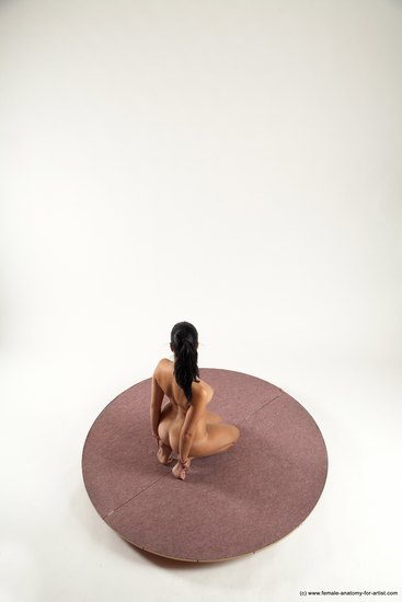 Nude Woman White Sitting poses - ALL Slim long black Sitting poses - on knees Multi angle poses Pinup