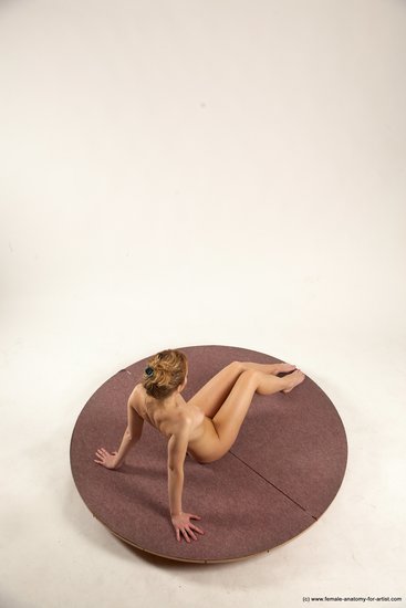 Nude Woman White Kneeling poses - ALL Slim Kneeling poses - on one knee medium colored Multi angle poses Pinup