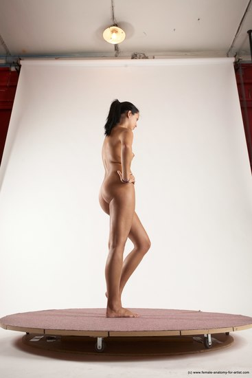 Nude Woman White Standing poses - ALL Slim long black Standing poses - simple Multi angle poses Pinup