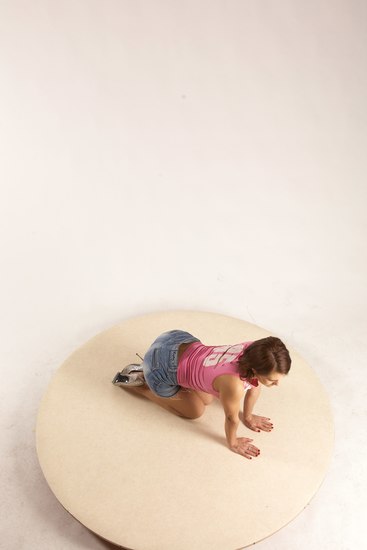 Casual Woman White Kneeling poses - ALL Slim Kneeling poses - on both knees medium brown Multi angle poses Academic