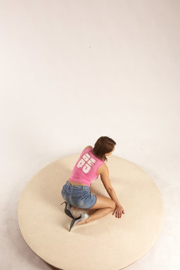 Casual Woman White Kneeling poses - ALL Slim Kneeling poses - on both knees medium brown Multi angle poses Academic