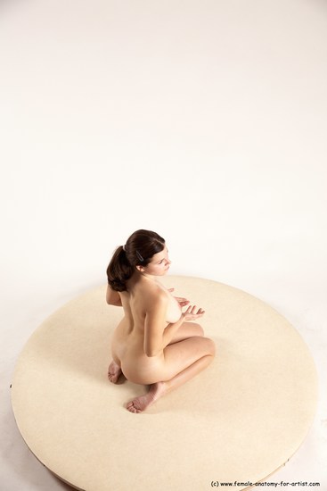 Nude Woman White Sitting poses - ALL Slim long brown Sitting poses - on knees Multi angle poses Pinup