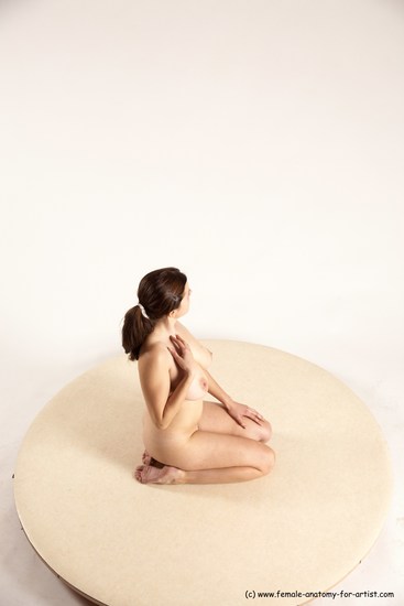 Nude Woman White Sitting poses - ALL Slim long brown Sitting poses - on knees Multi angle poses Pinup