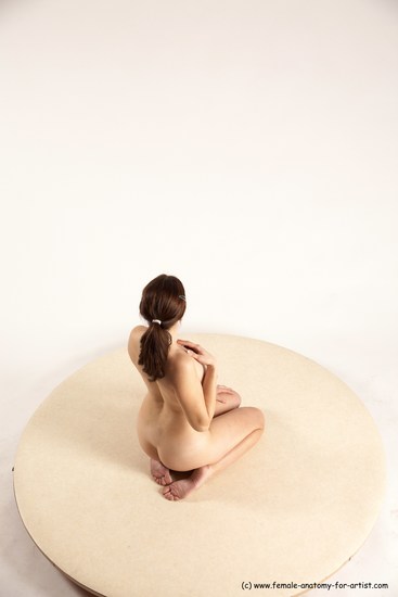 Nude Woman White Sitting poses - ALL Slim long brown Sitting poses - on knees Multi angle poses Pinup