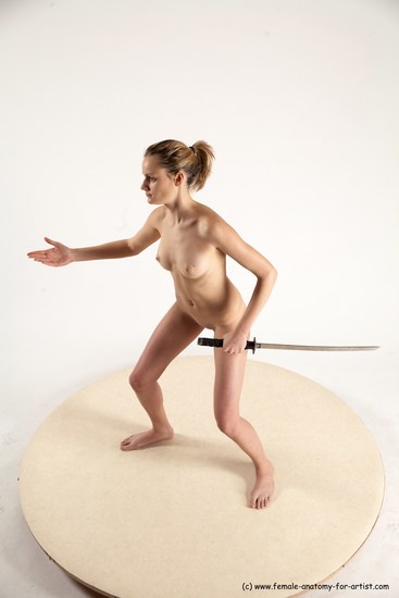 Nude Fighting with sword Woman White Standing poses - ALL Slim medium blond Standing poses - simple Multi angle poses Pinup