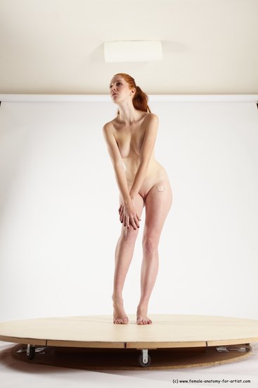 Nude Woman White Standing poses - ALL Slim long red Standing poses - simple Multi angle poses Pinup