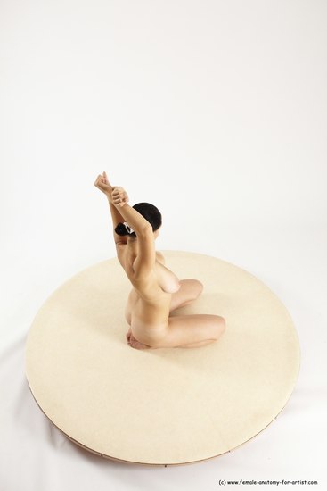 Nude Woman White Kneeling poses - ALL Slim long brown Multi angle poses Pinup