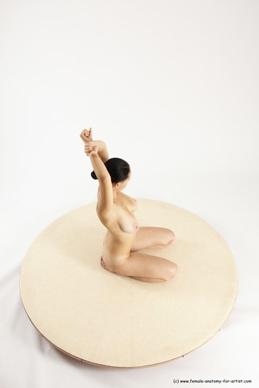 Nude Woman White Kneeling poses - ALL Slim long brown Multi angle poses Pinup