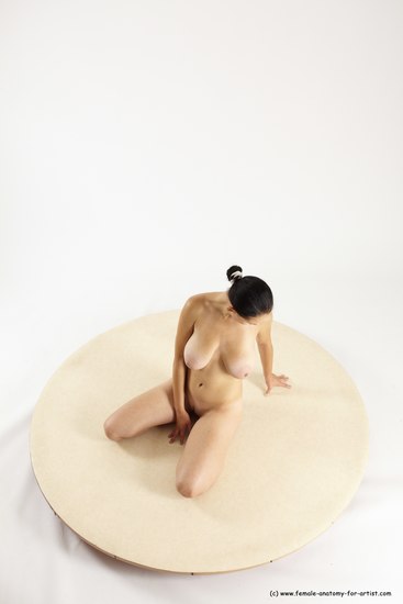 Nude Woman White Kneeling poses - ALL Slim long brown Multi angle poses Pinup