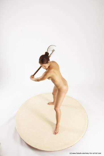 Nude Woman White Standing poses - ALL Athletic long brown Fighting with axe Standing poses - simple Multi angle poses Pinup