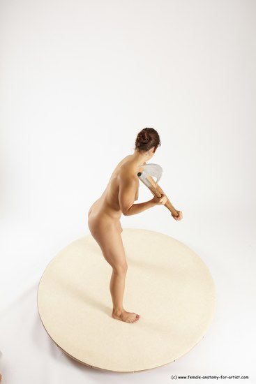 Nude Woman White Standing poses - ALL Athletic long brown Fighting with axe Standing poses - simple Multi angle poses Pinup