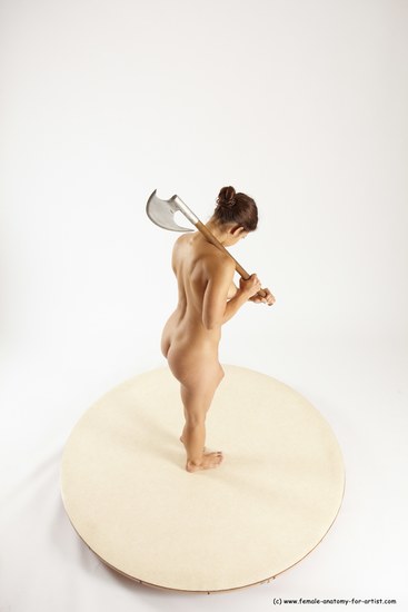 Nude Woman White Standing poses - ALL Athletic long brown Fighting with axe Standing poses - simple Multi angle poses Pinup