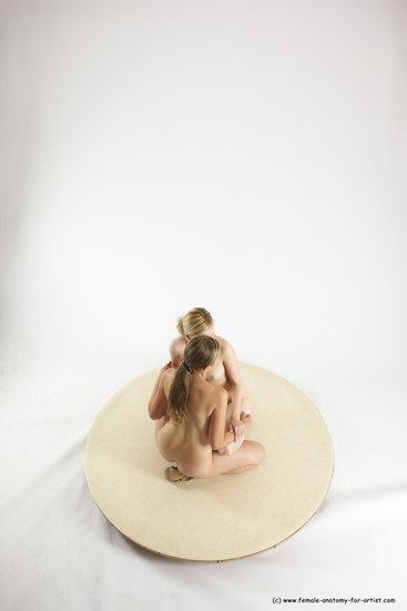 Nude Woman - Woman White Sitting poses - ALL Slim long blond Multi angle poses Pinup