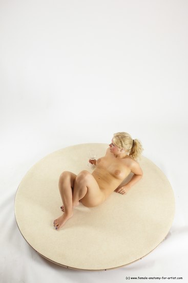 Nude Woman White Laying poses - ALL Slim Laying poses - on back long blond Multi angle poses Pinup
