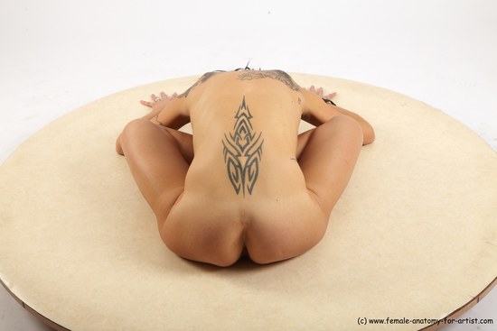 Nude Woman White Laying poses - ALL Slim Laying poses - on stomach dreadlocks black Pinup