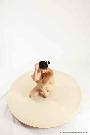 Nude Woman White Kneeling poses - ALL Slim Kneeling poses - on one knee long brown Multi angle poses Pinup