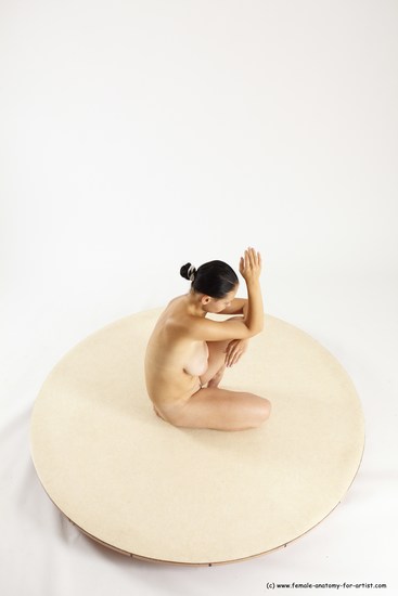 Nude Woman White Kneeling poses - ALL Slim Kneeling poses - on one knee long brown Multi angle poses Pinup