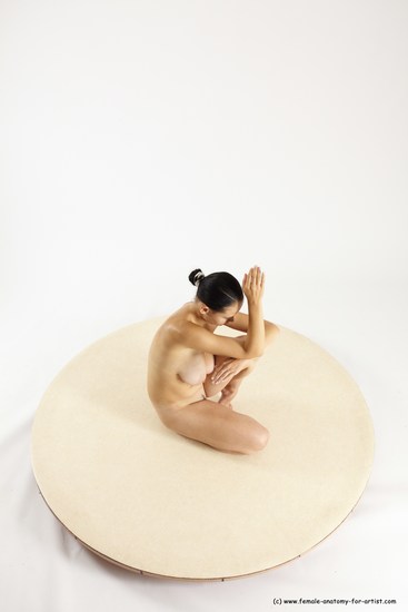 Nude Woman White Kneeling poses - ALL Slim Kneeling poses - on one knee long brown Multi angle poses Pinup