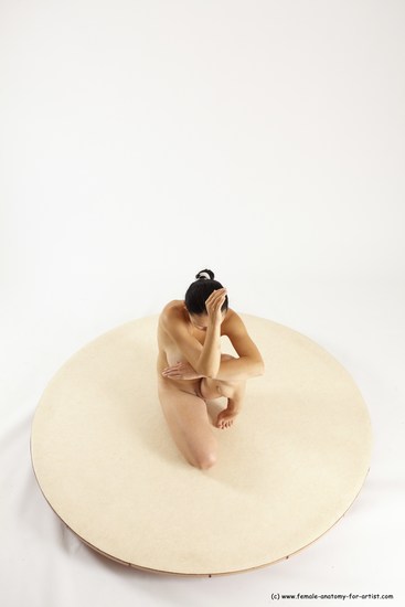 Nude Woman White Kneeling poses - ALL Slim Kneeling poses - on one knee long brown Multi angle poses Pinup