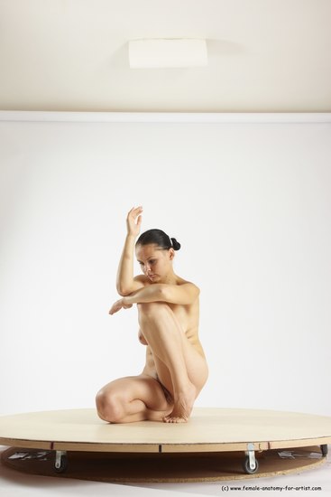 Nude Woman White Kneeling poses - ALL Slim Kneeling poses - on one knee long brown Multi angle poses Pinup