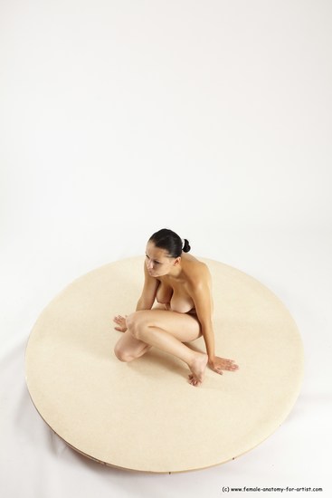 Nude Woman White Kneeling poses - ALL Slim Kneeling poses - on one knee long brown Multi angle poses Pinup