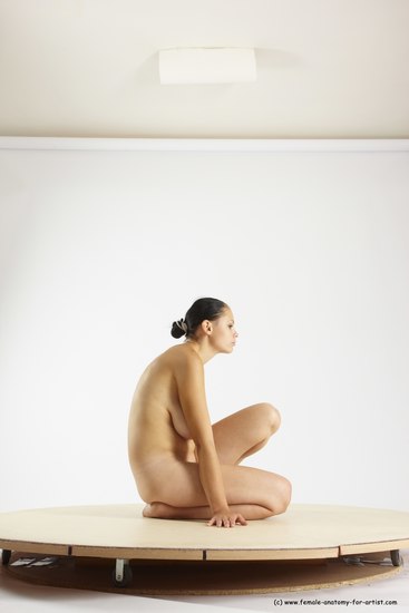 Nude Woman White Kneeling poses - ALL Slim Kneeling poses - on one knee long brown Multi angle poses Pinup