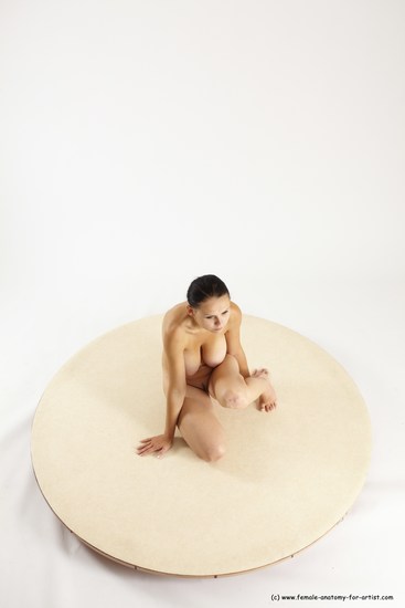 Nude Woman White Kneeling poses - ALL Slim Kneeling poses - on one knee long brown Multi angle poses Pinup