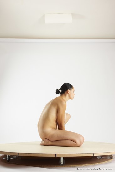 Nude Woman White Kneeling poses - ALL Slim Kneeling poses - on one knee long brown Multi angle poses Pinup