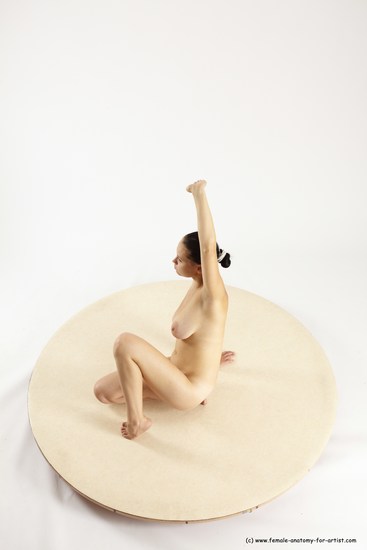 Nude Woman White Kneeling poses - ALL Slim Kneeling poses - on one knee long brown Multi angle poses Pinup