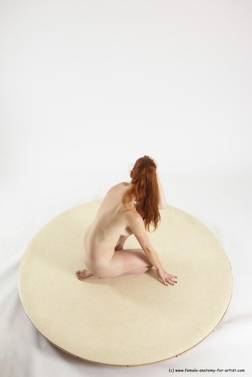 Nude Woman White Kneeling poses - ALL Slim Kneeling poses - on one knee long red Multi angle poses Pinup