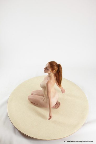 Nude Woman White Sitting poses - ALL Slim long red Sitting poses - on knees Multi angle poses Pinup