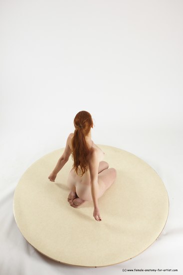 Nude Woman White Sitting poses - ALL Slim long red Sitting poses - on knees Multi angle poses Pinup