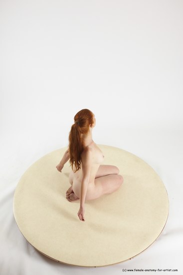 Nude Woman White Sitting poses - ALL Slim long red Sitting poses - on knees Multi angle poses Pinup