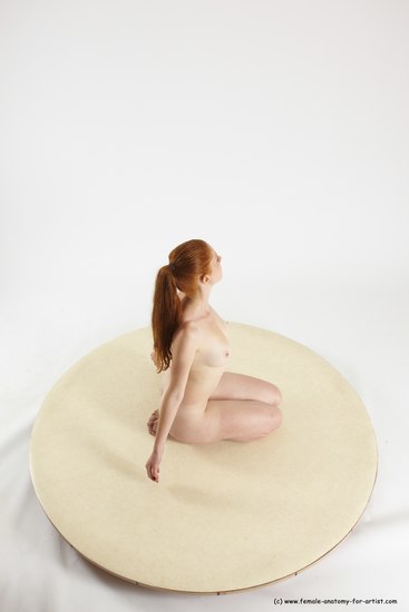 Nude Woman White Sitting poses - ALL Slim long red Sitting poses - on knees Multi angle poses Pinup