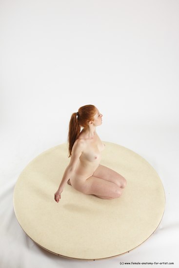 Nude Woman White Sitting poses - ALL Slim long red Sitting poses - on knees Multi angle poses Pinup