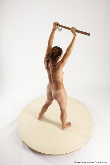 Nude Woman White Standing poses - ALL Slim long red Fighting with axe Standing poses - simple Multi angle poses Pinup